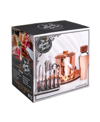 Signature Collection by Copper 9 Piece Stainless Bar Set Crafted From High Quality Stainless with Acacia Wood Accents