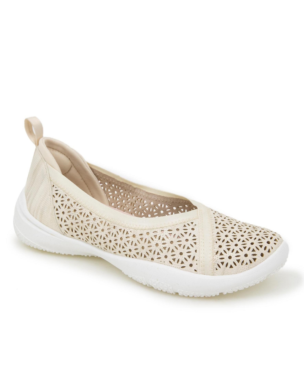 Shop Jbu Women's Emma Perforated Pattern Slip-on Flat Shoe In Cream Shimmer