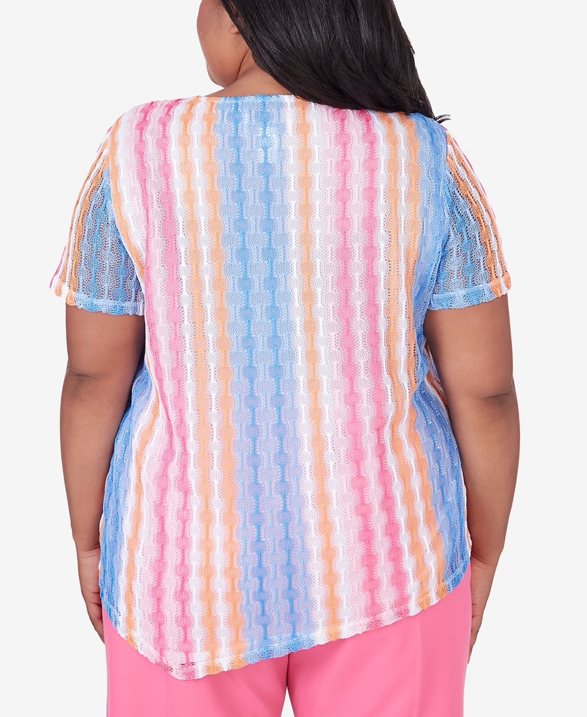 Alfred Dunner Plus Size Paradise Island Short Sleeve Spliced Stripe Top