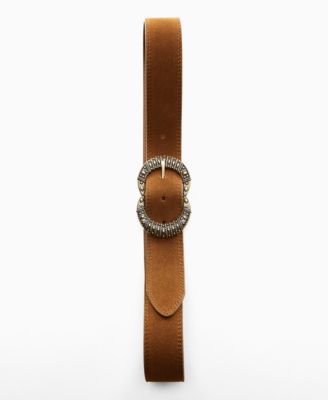 MANGO Women's Engraved Buckle Leather Belt