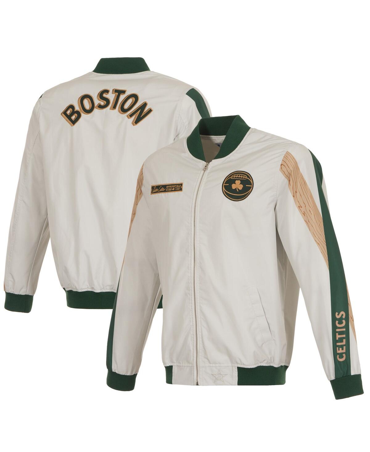 Men's Jh Design Cream Boston Celtics 2023/24 City Edition Nylon Full-Zip Bomber Jacket - Cream