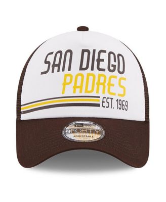 Men's White, Brown San Diego Padres Stacked A-Frame Trucker 9FORTY Adjustable Hat
