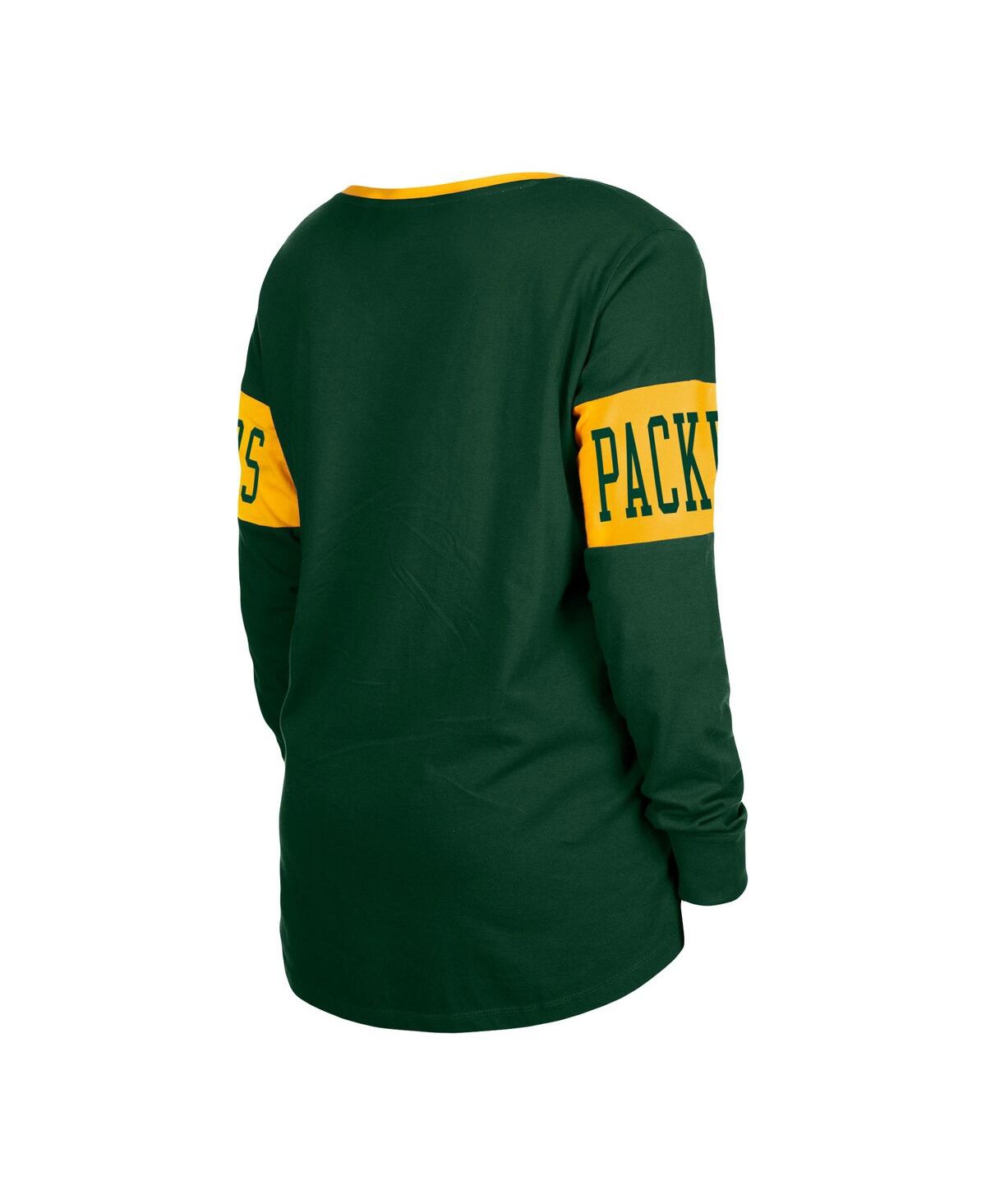 NEW ERA WOMEN'S NEW ERA GREEN GREEN BAY PACKERS LACE-UP NOTCH NECK LONG SLEEVE T-SHIRT 