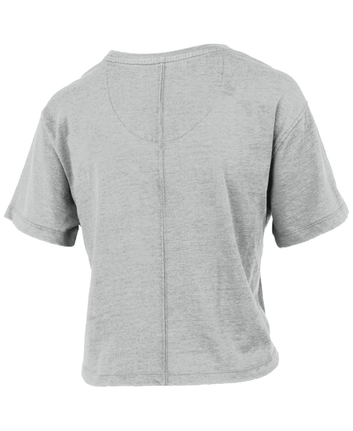 Women's PressboxDistressed Michigan Wolverines College Football Playoff 2023 National Champions Vintage-Like Waist-Length T-shirt - Gray