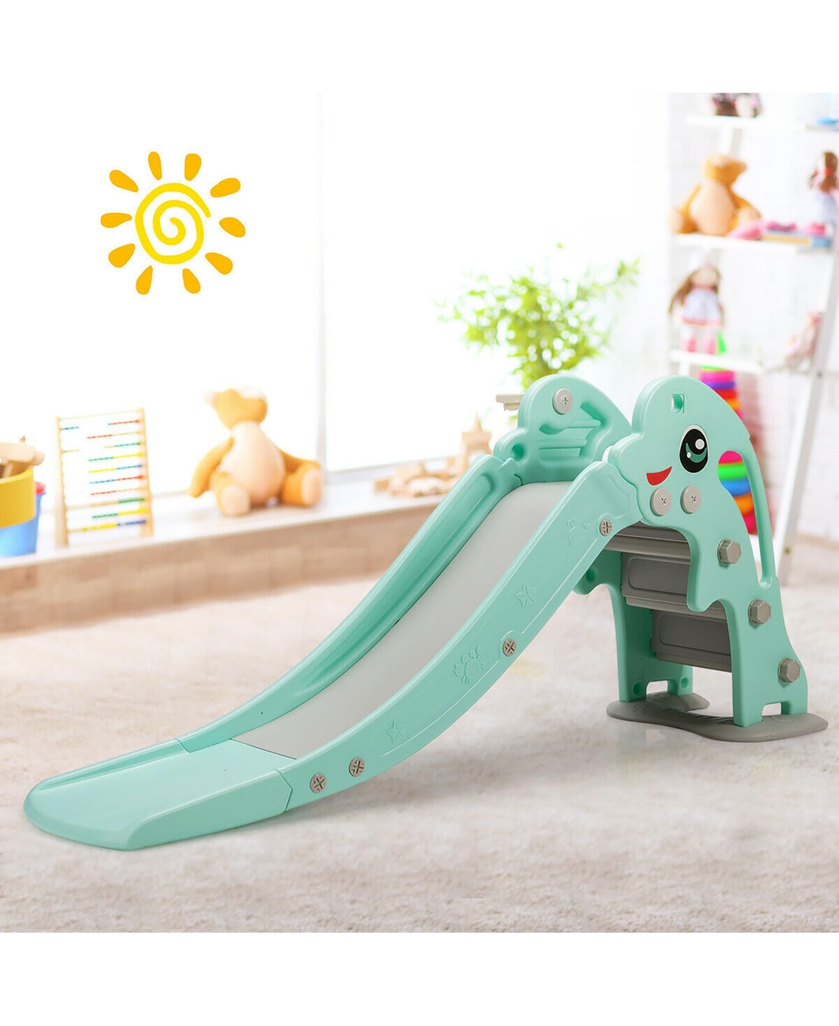 3-in-1 Kids Climber Slide Play Set w/Basketball Hoop Indoor & Outdoor