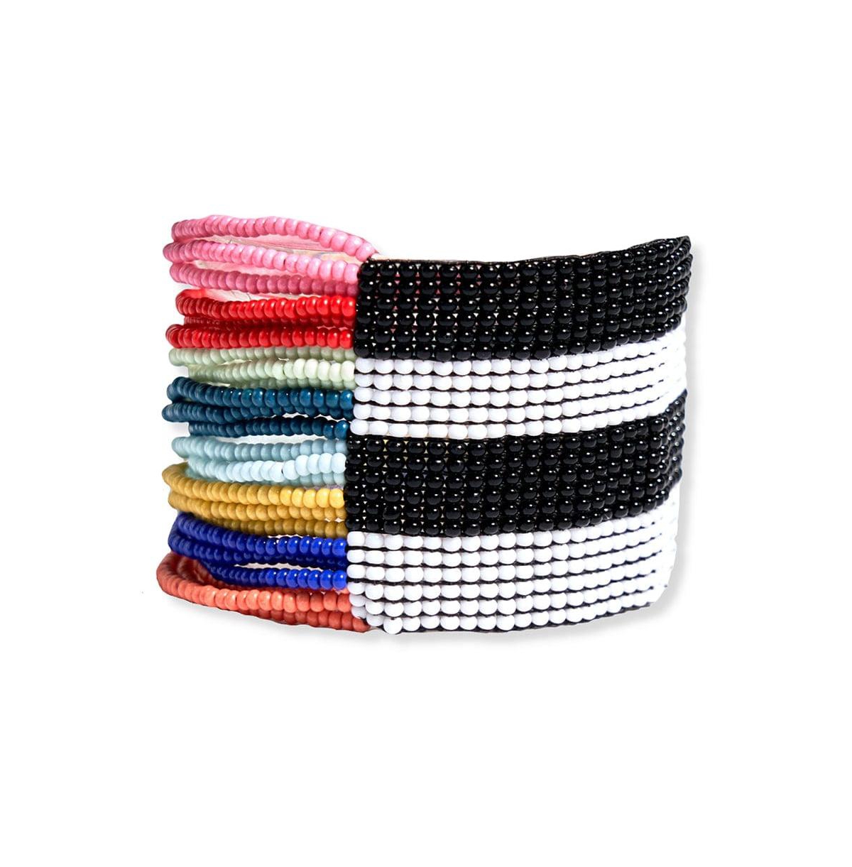 Olive Multi Layer Beaded Stretch Bracelet - Black and White Checkered