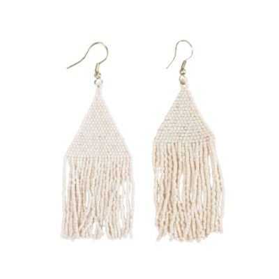 Lexie Solid Beaded Fringe Earrings - Cream 42$