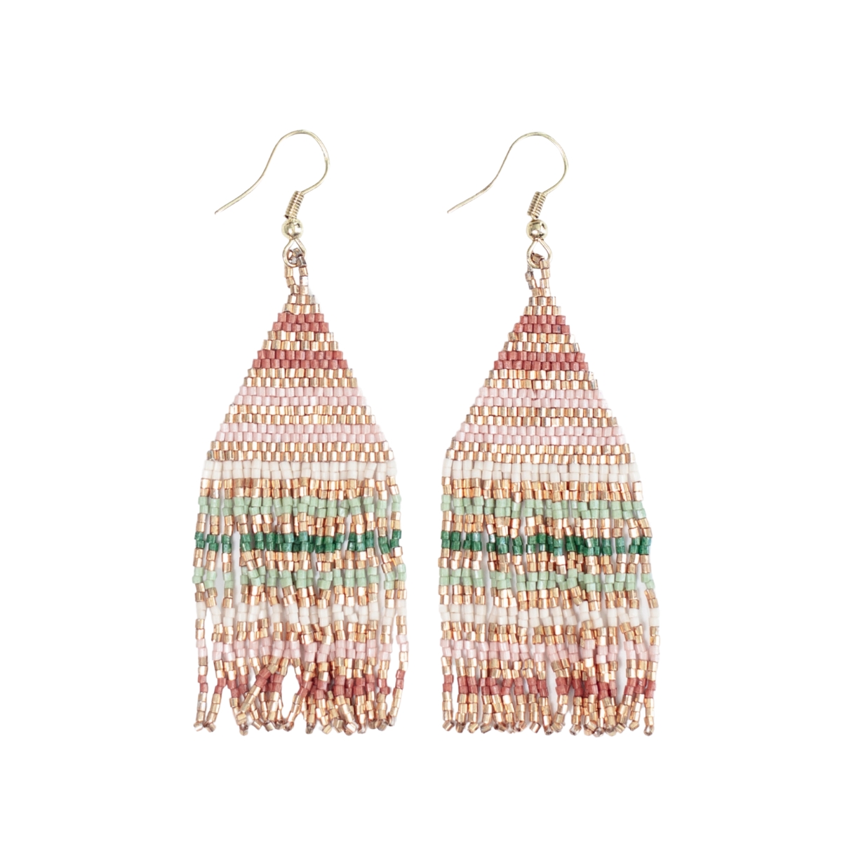 Lexie Luxe Beaded Fringe Earrings - Rust and Green