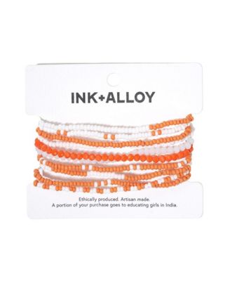 Ink Alloy Sage 10 Stranded Beaded Stackable Stretch Bracelets - Orange and White 32$