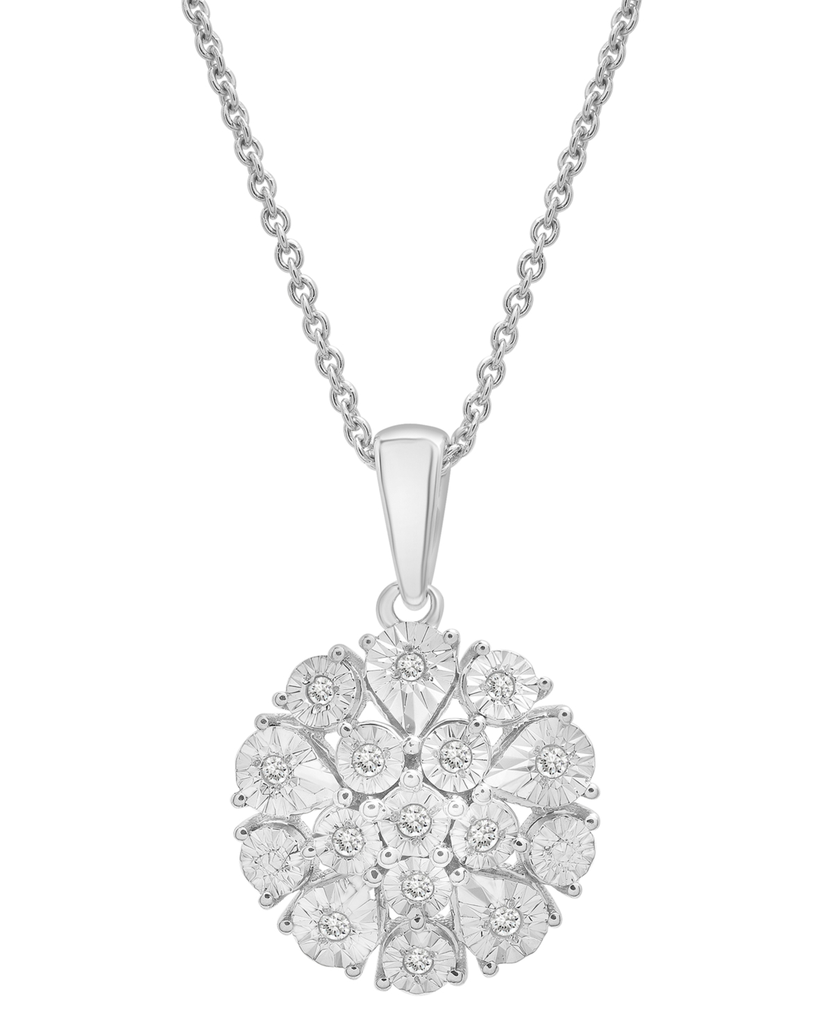 Macy's Diamond Flower Burst Cluster 18" Pendant Necklace (1/10 Ct. T.w.) In Sterling Silver, Created For Ma
