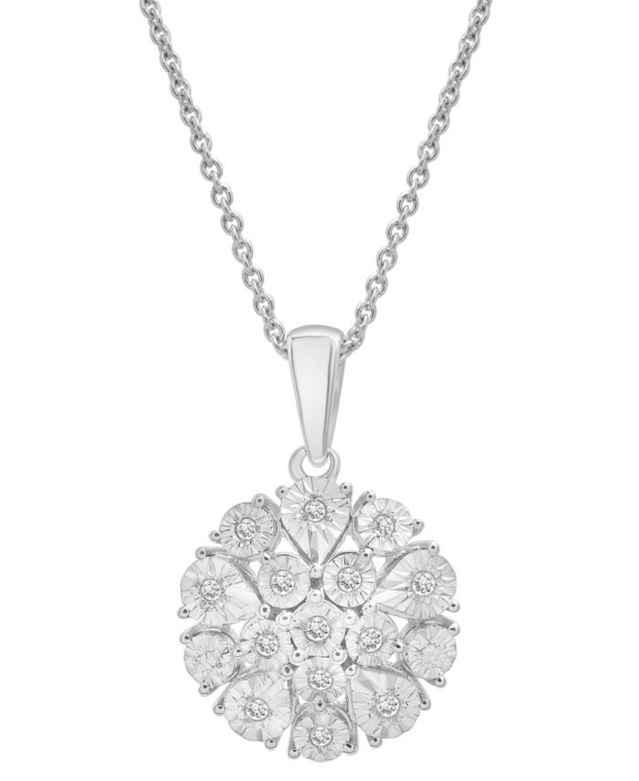 Diamond Flower Burst Cluster 18" Pendant Necklace (1/10 ct. t.w.) in