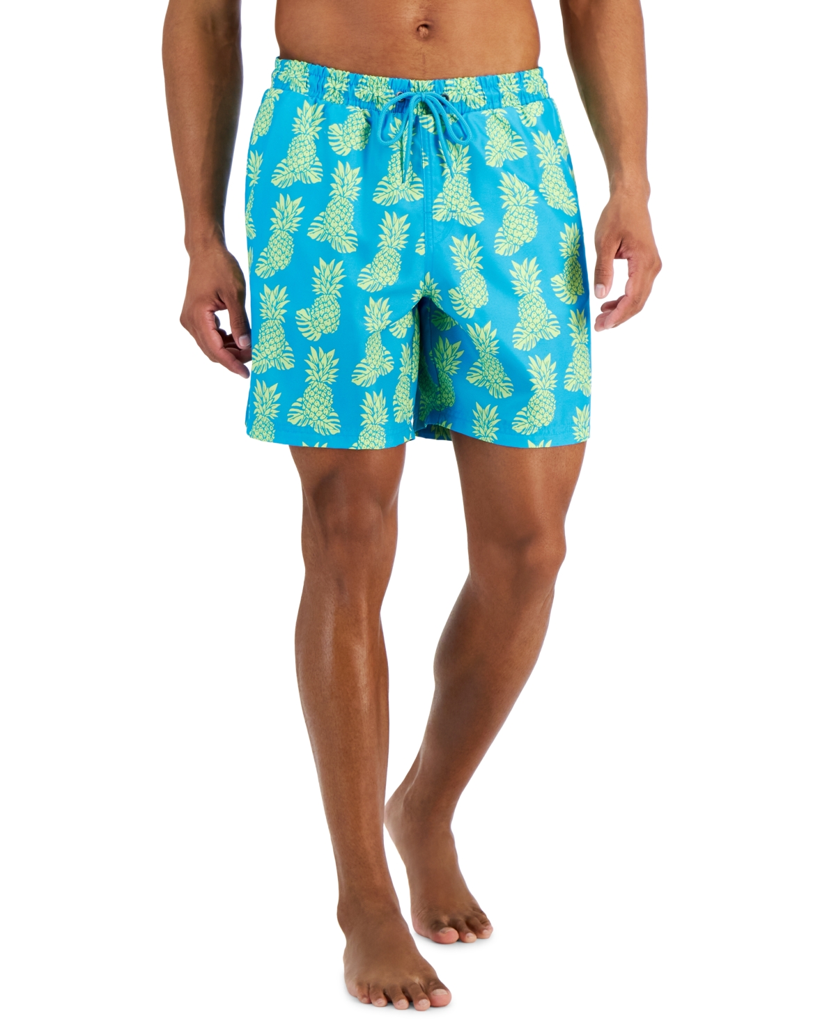 Club Room Men's Pineapple-print Swim Trunks, Created For Macy's In Cosmic Turquoise
