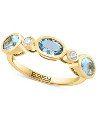 EFFY Collection - Aquamarine (1-1/6 ct. t.w.) & Diamond (1/10 ct. t.w.) Bezel Ring in 14k Gold