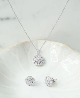 Macy's Diamond Flower Burst Stud Earrings Pendant Necklace Collection In Sterling Silver In Sterling Silver