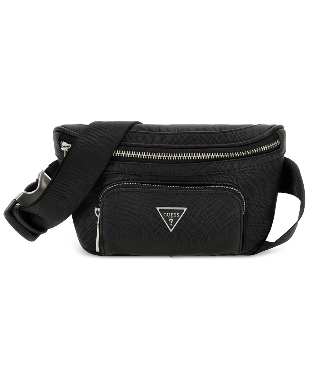 Guess Men's Saffiano Faux-leather Water-repellent Fanny Pack In Bla-dark B