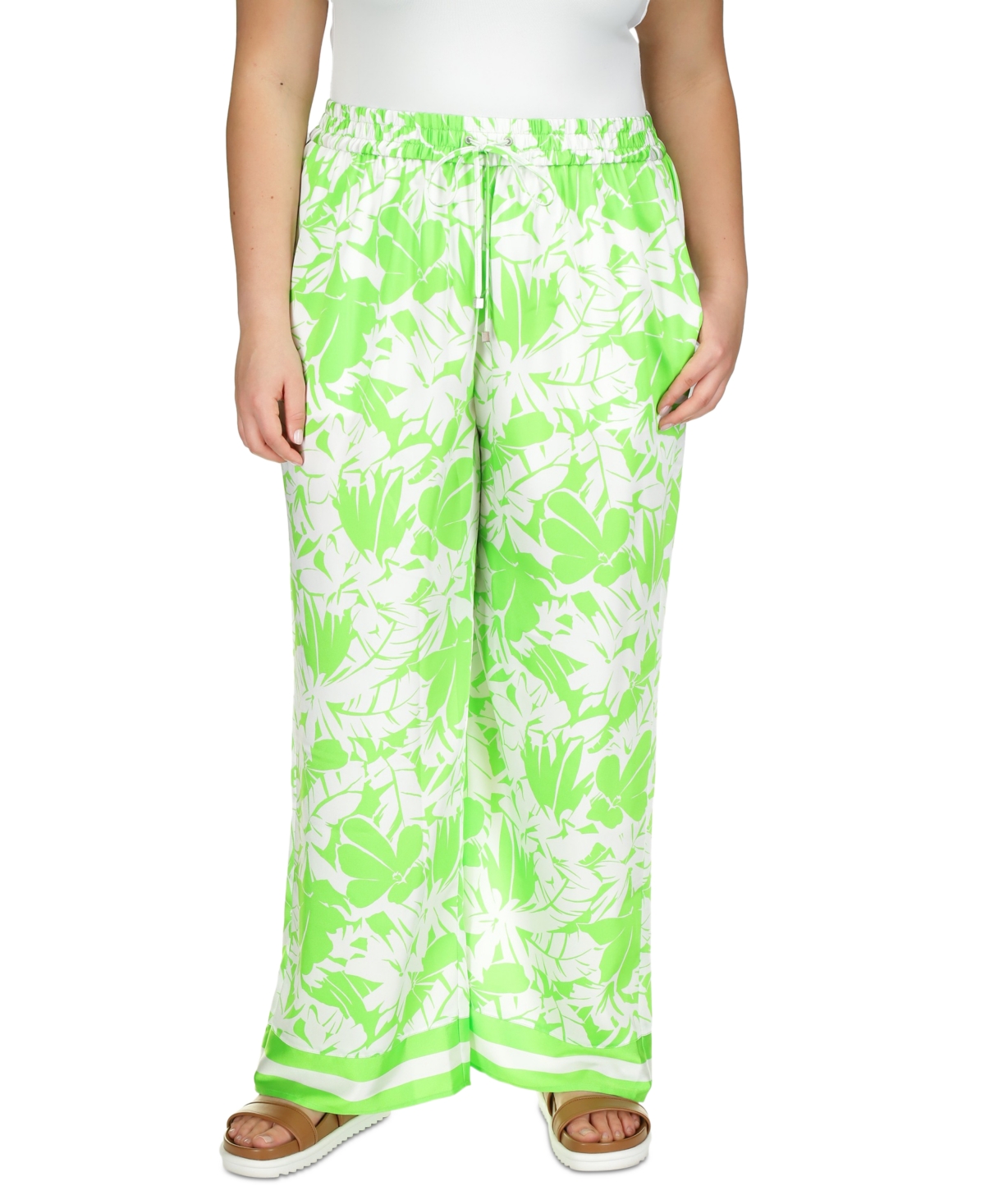 Michael Kors Michael  Plus Size Lush Palm Pull-on Pants In Green