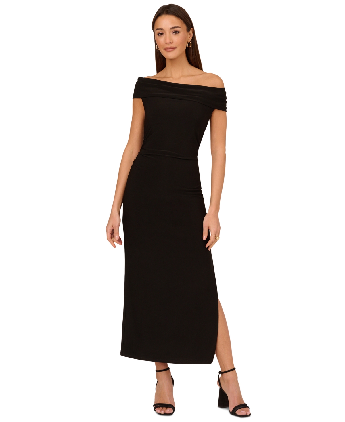 Shop Adrianna By Adrianna Papell Women's Matte Jersey Off-the-shoulder Maxi Dress In Black