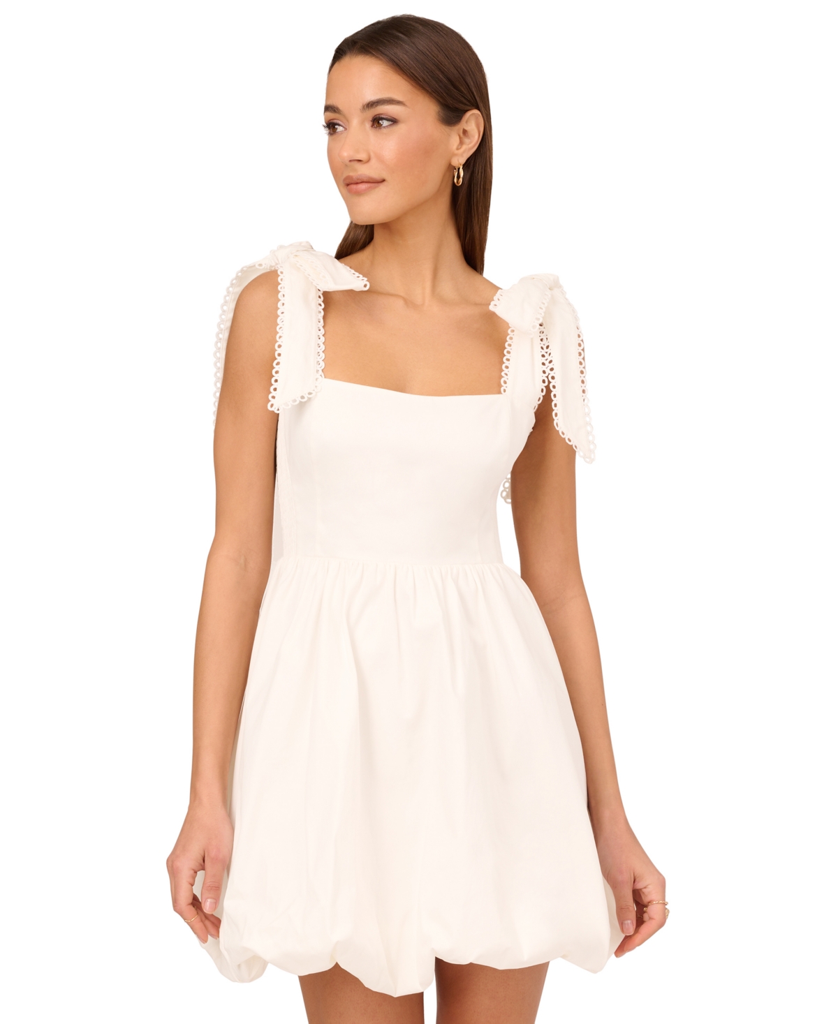Shop Adrianna By Adrianna Papell Women's Tie-shoulder Bubble Dress In White