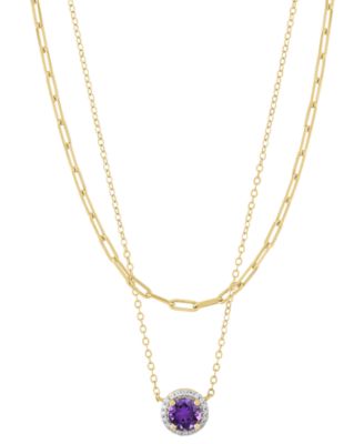 Macy's - Amethyst (3/4 ct. t.w.) & Cubic Zirconia Layered Necklace in 14k Gold-Plated Sterling Silver, 13-1/2" + 3" extender