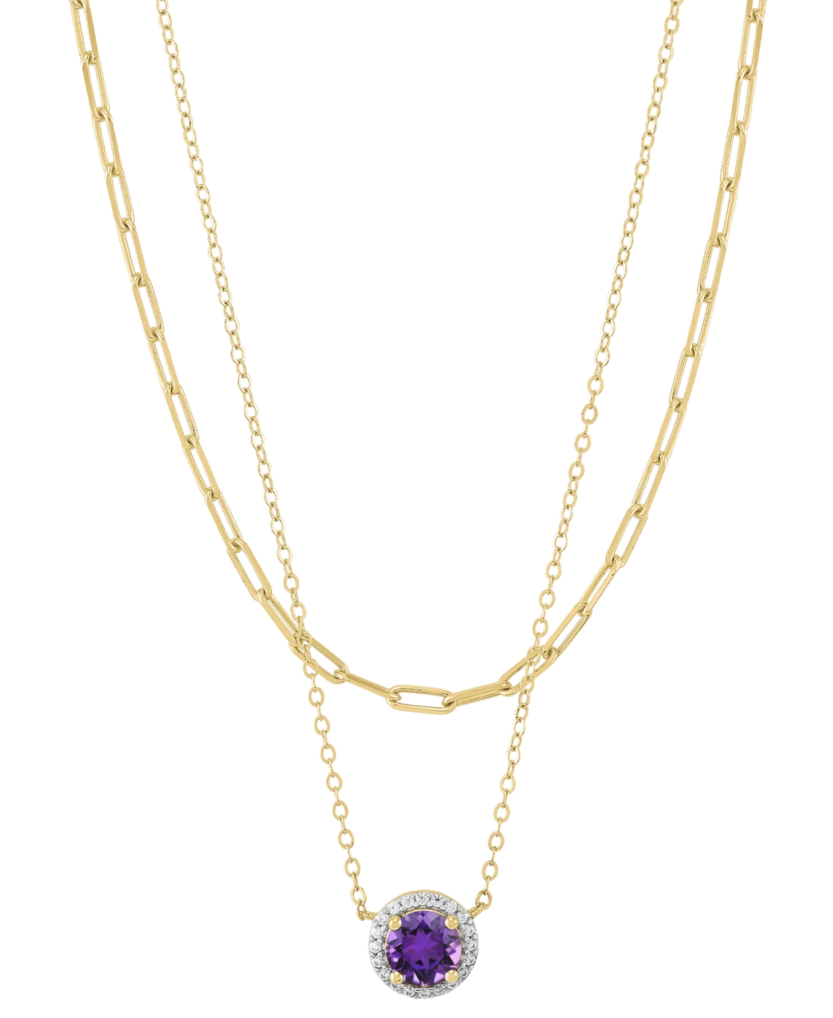 Macy's Amethyst (3/4 Ct. T.w.) & Cubic Zirconia Layered Necklace In 14k Gold-plated Sterling Silver, 13" +