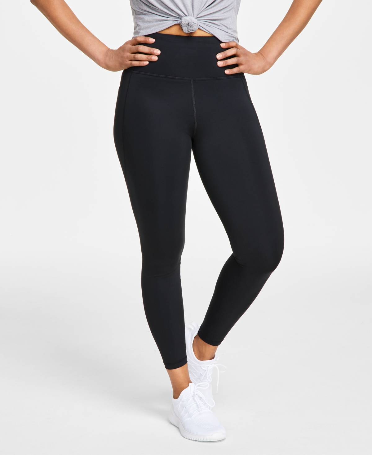 Shop Id Ideology Women's Solid 7/8 Compression Leggings, Created For Macy's In Deep Black