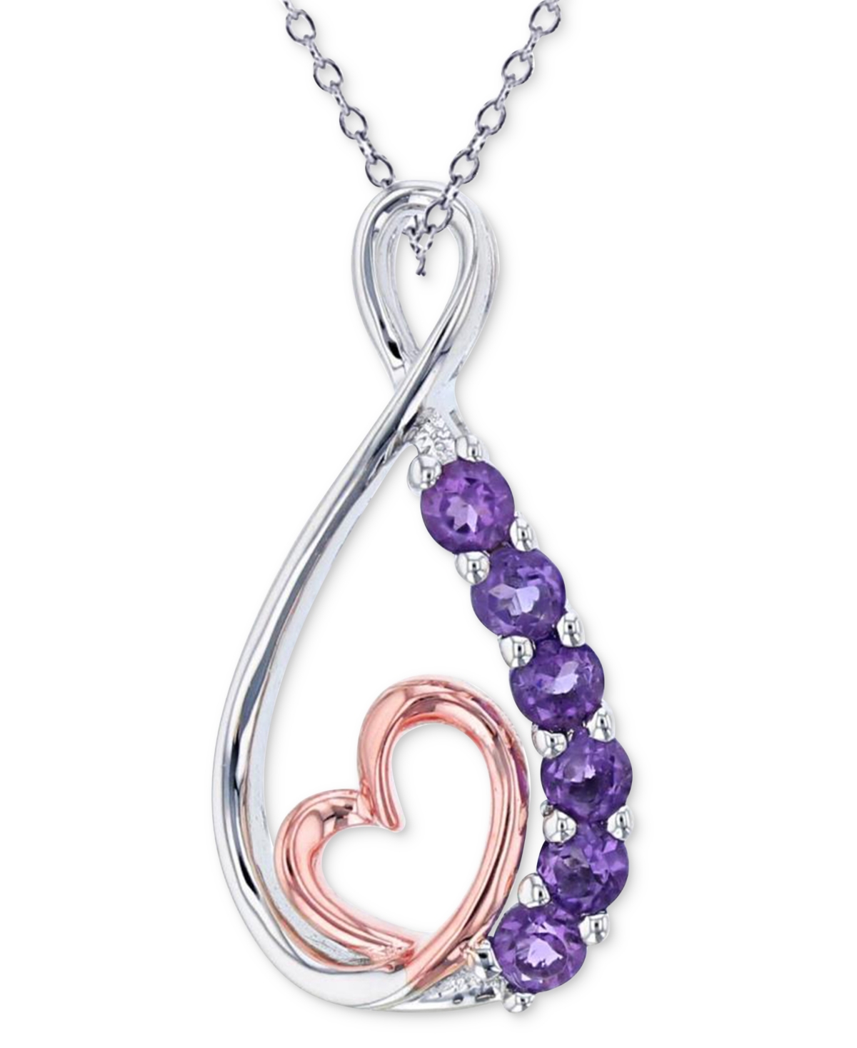 Shop Macy's Amethyst Heart & Infinity 18" Pendant Necklace (1/3 Ct. T.w.) In Sterling Silver & 14k Rose Gold-pla
