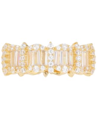 Cubic Zirconia Round & Baguette Horizontal Cluster Ring in 14k Gold ...