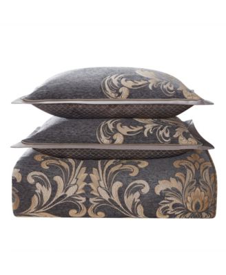Waterford Vaughn Queen-Steppdecken-Set – 6-teilig, Marineblau Mit Gold, Damast-Muster