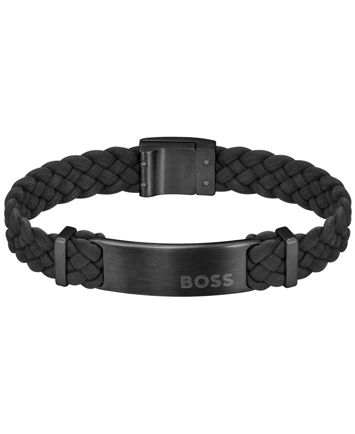 Shop Hugo Boss Boss Men's Dylan Ionic Plated Black Steel Black Leather Bracelet