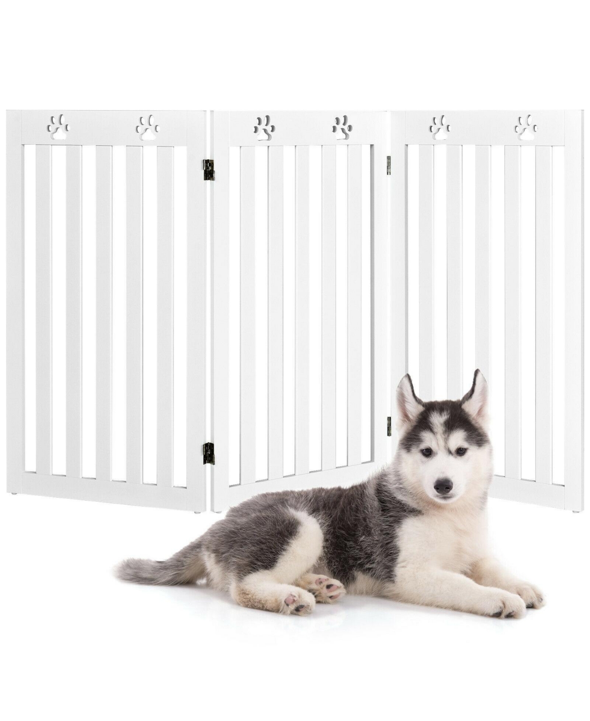 36 Inch Folding Wooden Freestanding Pet Gate Dog Gate with 360&#xB0; Flexible Hinge-White - White