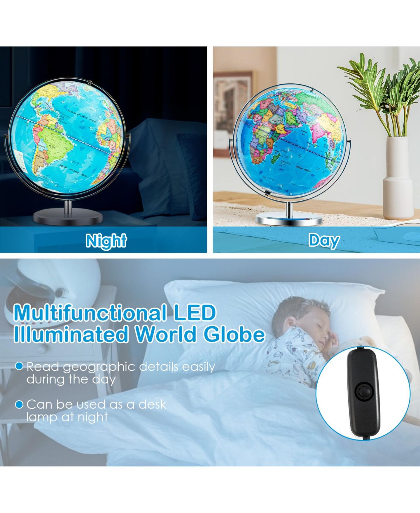 Детская игрушка SUGIFT 13" Illuminated World Globe, 720-Degree Rotating, Ages 3+ — фото 2