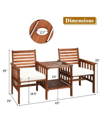 3 Pieces Outdoor Patio Table Chairs Set Acacia Wood Loveseat