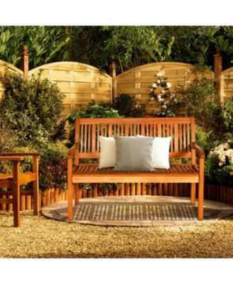 Two Person Solid Wood Garden Bench with Curved Backrest and Wide Armrest