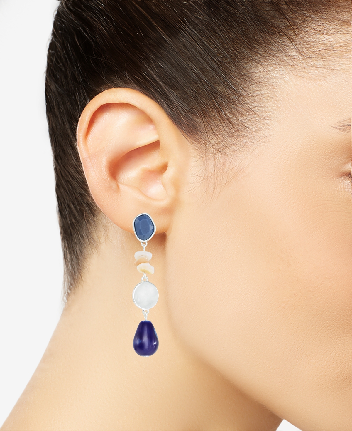 Shop Style & Co Stone & Bead Linear Drop Earrings, Created For Macy's In Green
