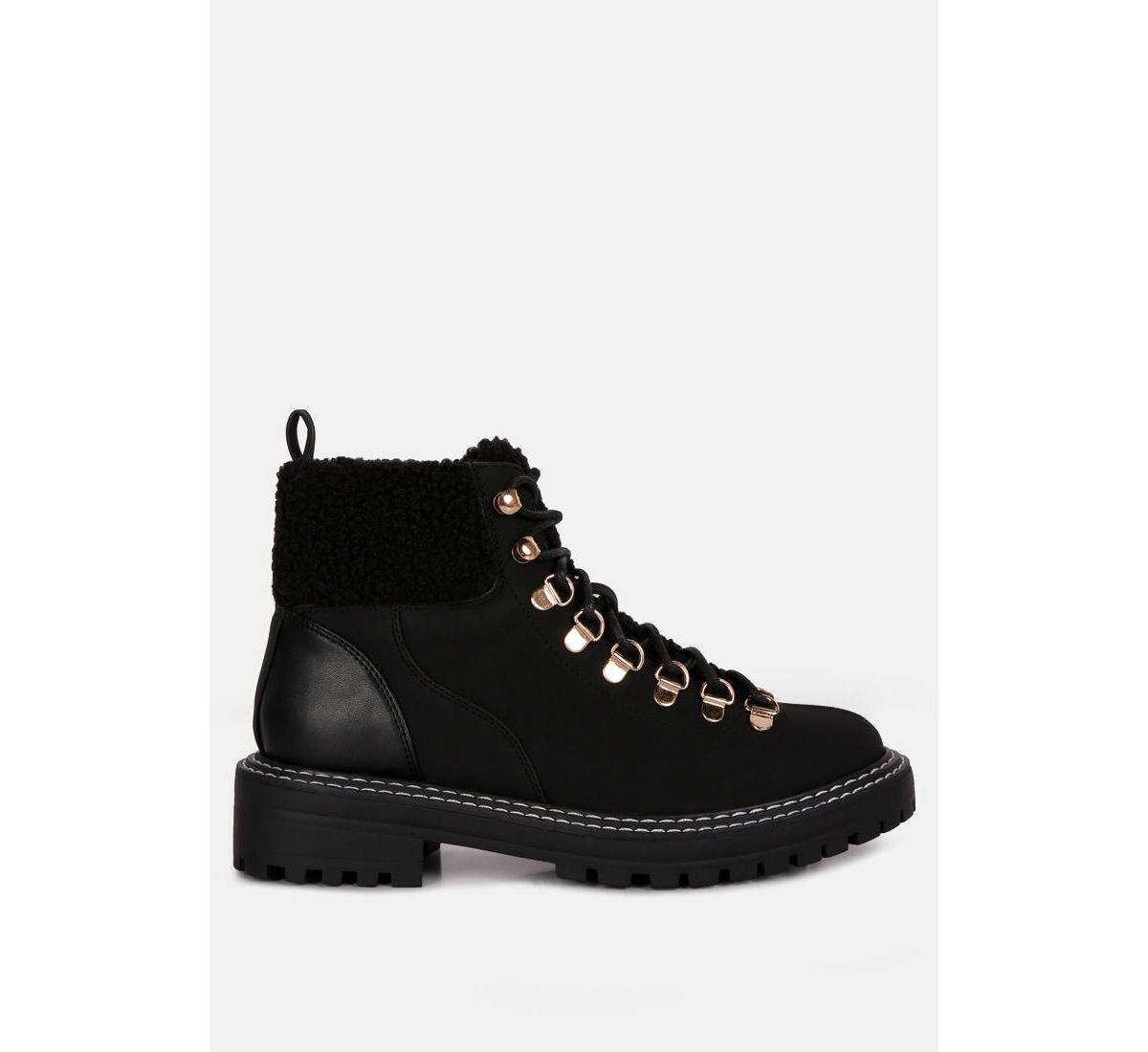 gatlinburg shearling collar ankle boots - Black