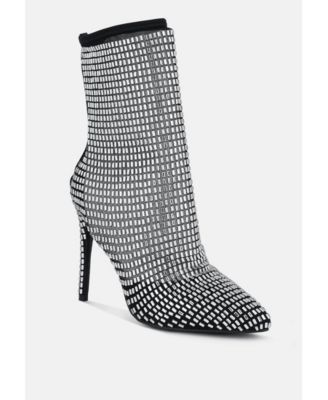Fortunate Rhinestones Embellished Mesh Boots