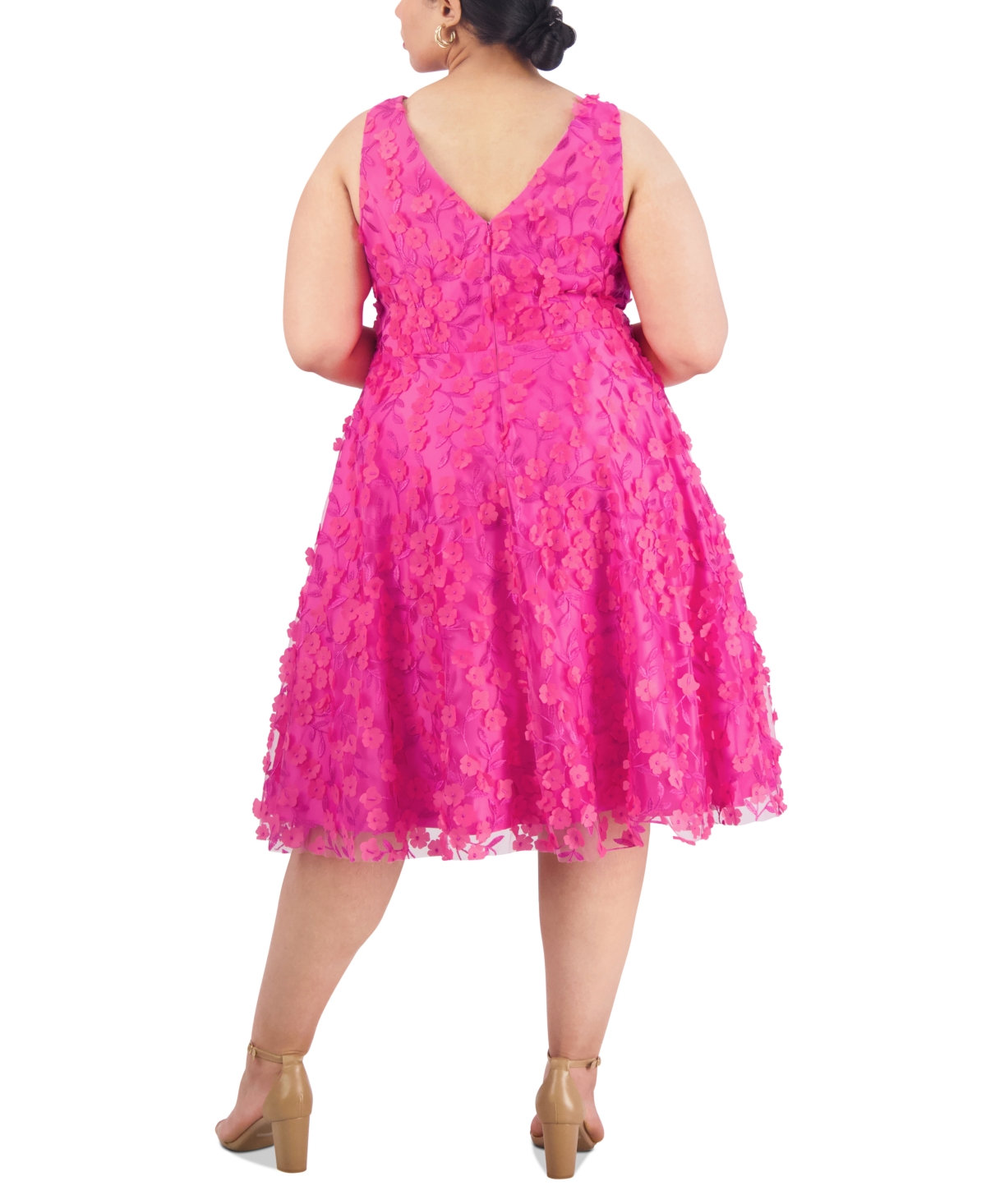 Shop Eliza J Plus Size 3d Floral-applique Fit & Flare Dress In Fuchsia