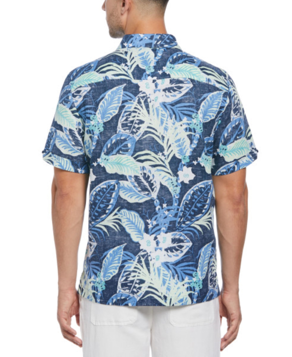 Shop Cubavera Men's Regular-fit Linen-blend Tropical-print Short-sleeve Shirt In Titan