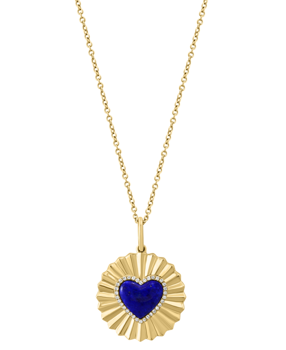 Effy Collection Effy Lapis Lazuli & Diamond (1/10 Ct. T.w.) Heart Halo Sunray Disc 18" Pendant Necklace In 14k Gold In Yellow Gold