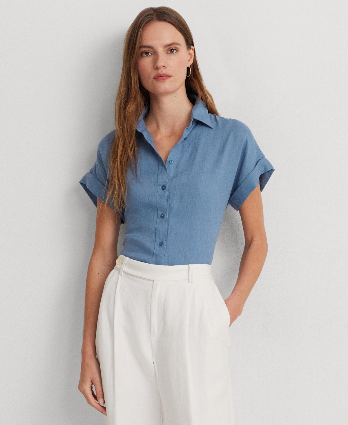 Lauren Ralph Lauren Dolman-sleeve Linen Shirt In Pale Azure