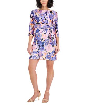 Tahari - Petite Printed Elbow-Sleeve Side-Twist Dress