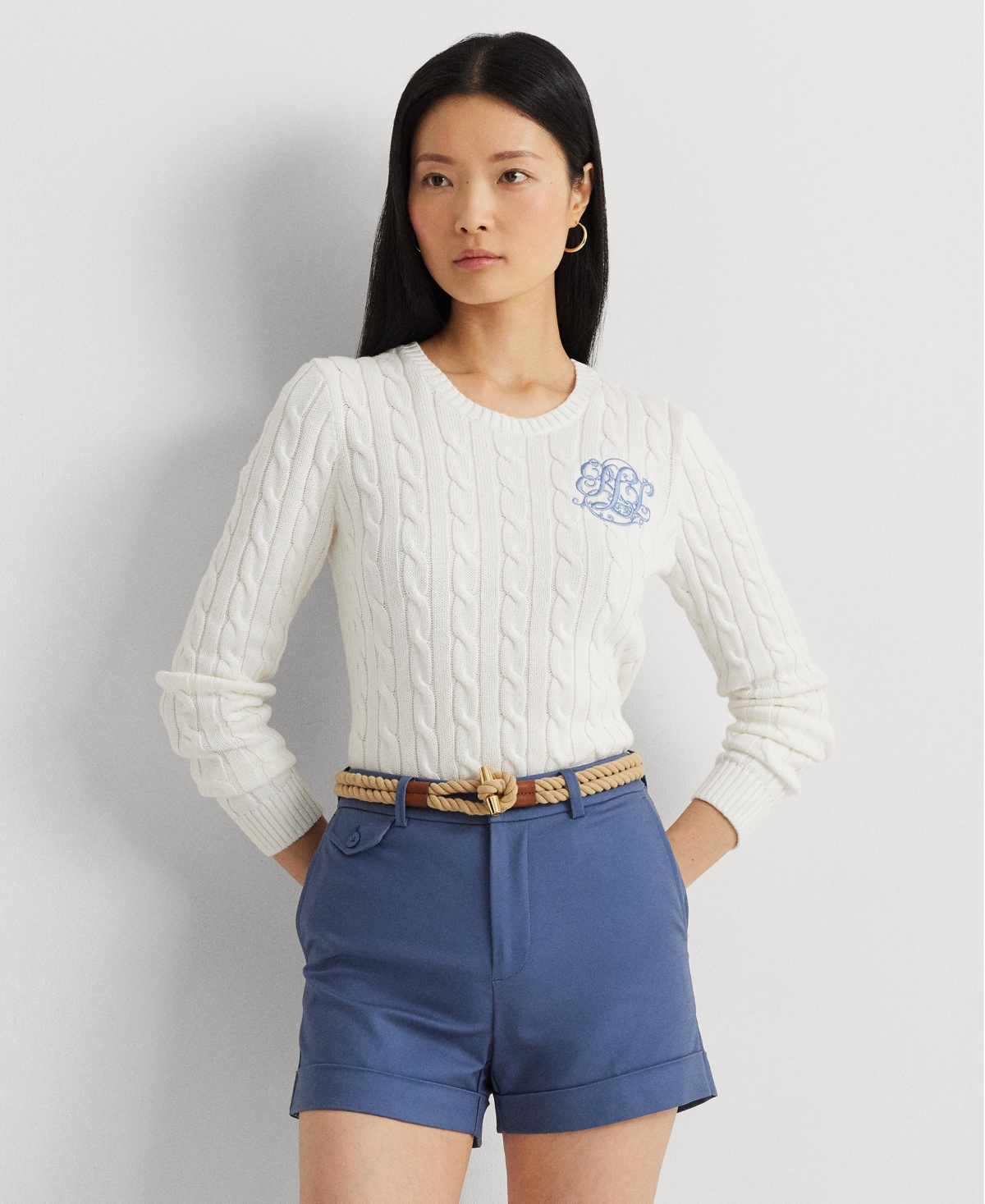 Shop Lauren Ralph Lauren Women's Cotton Cable-knit Sweater In White