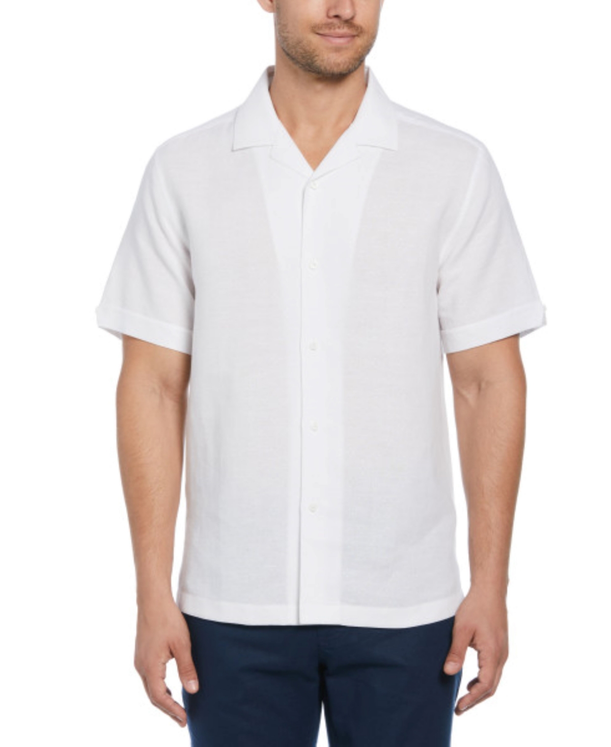Men's Dobby Camp Collar Linen Blend Short-Sleeve Shirt - Brilliant White