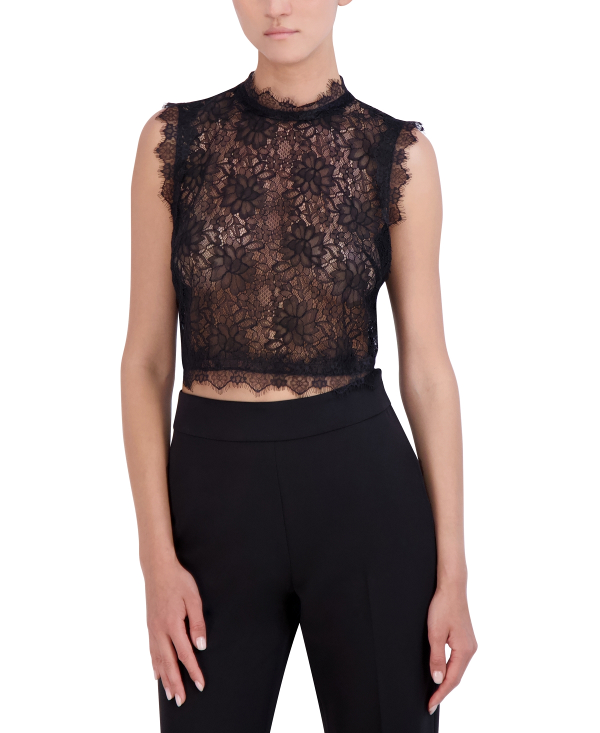 Shop Bcbg New York Women's Sleeveless Lace Top In Onyx