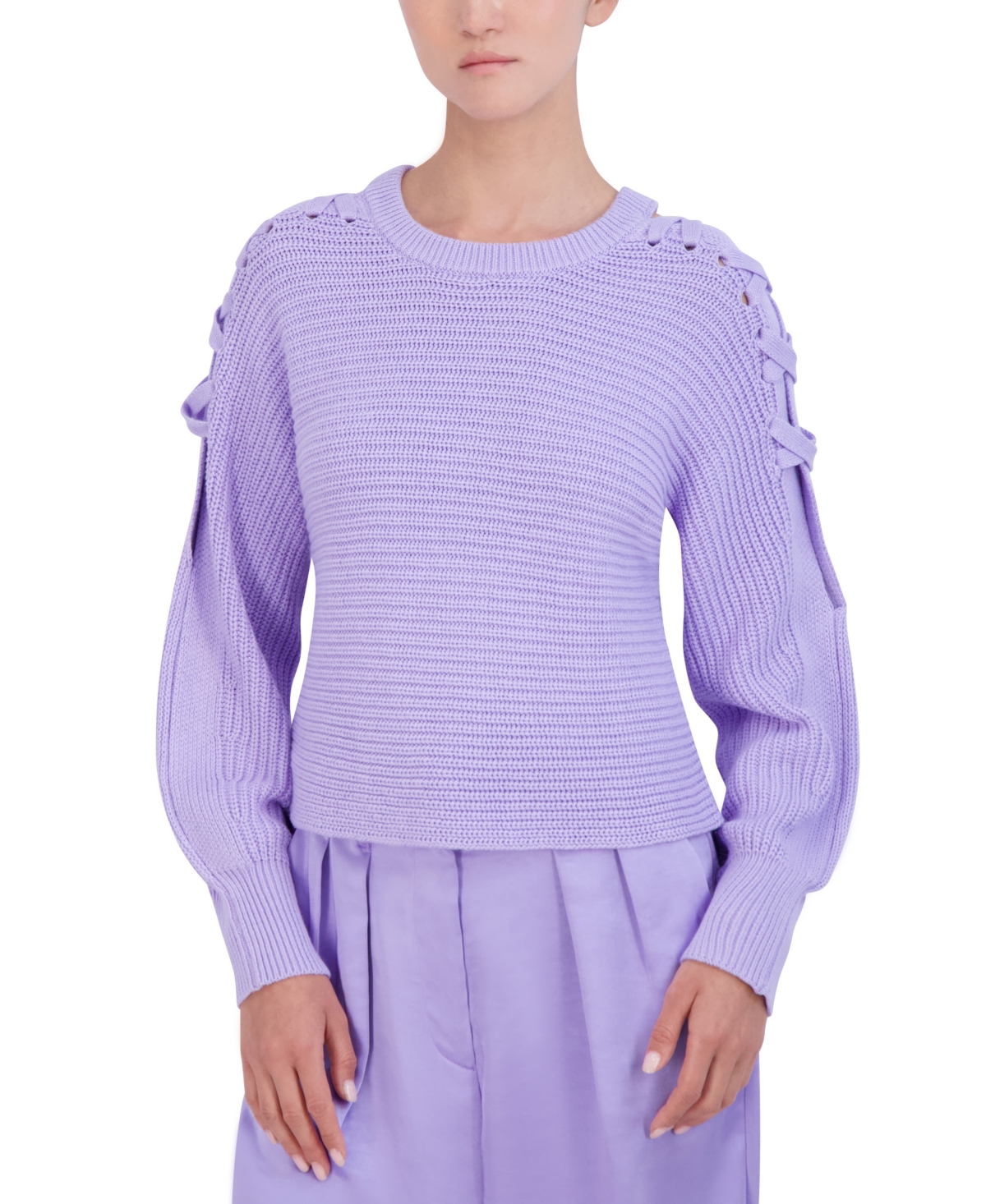 Women's Lace-Up Shoulder Sweater - Lavender