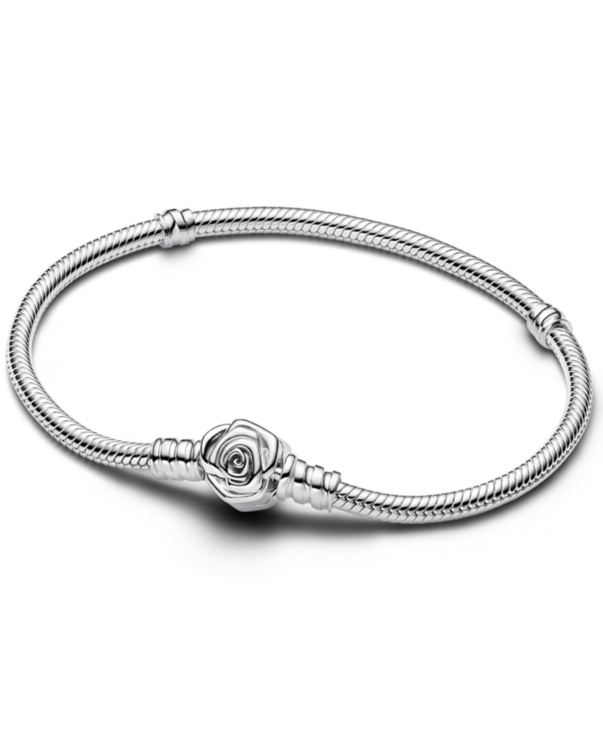 Rose Bloom Clasp Snake Chain Bracelet in Sterling Silver - Silver