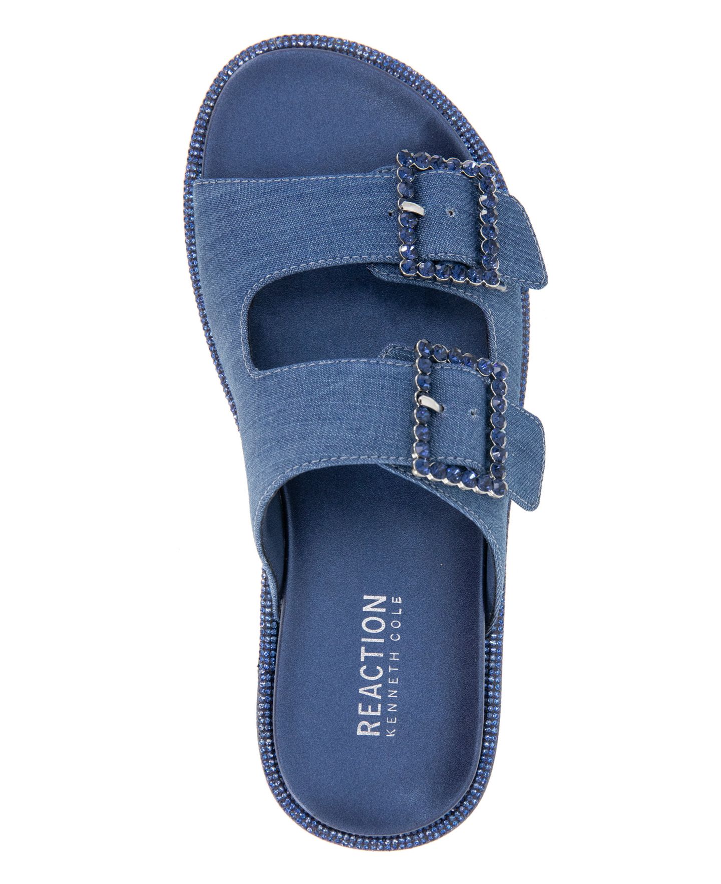 Женские сандалии Kenneth Cole Reaction Sydney Two Band Jewel Buckle Flat, цвет: Джинсовый — фото 4