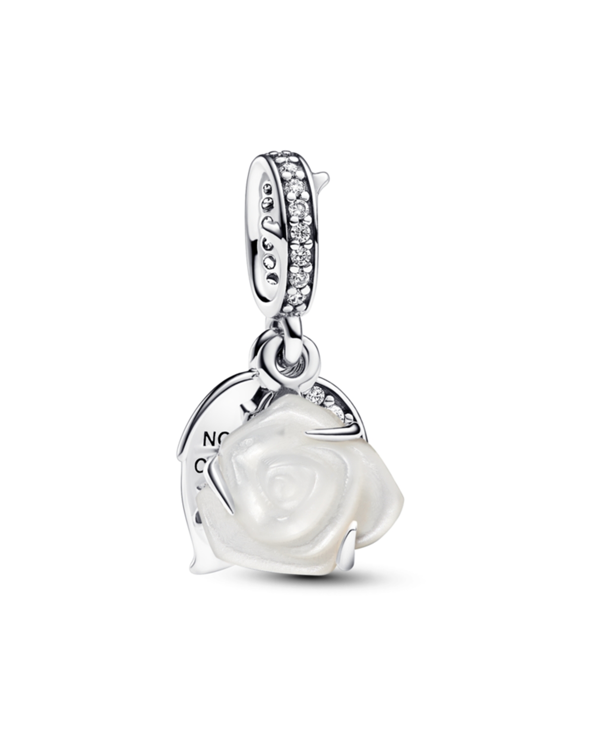 White Rose Bloom Double Dangle Charm in Sterling Silver - Silver
