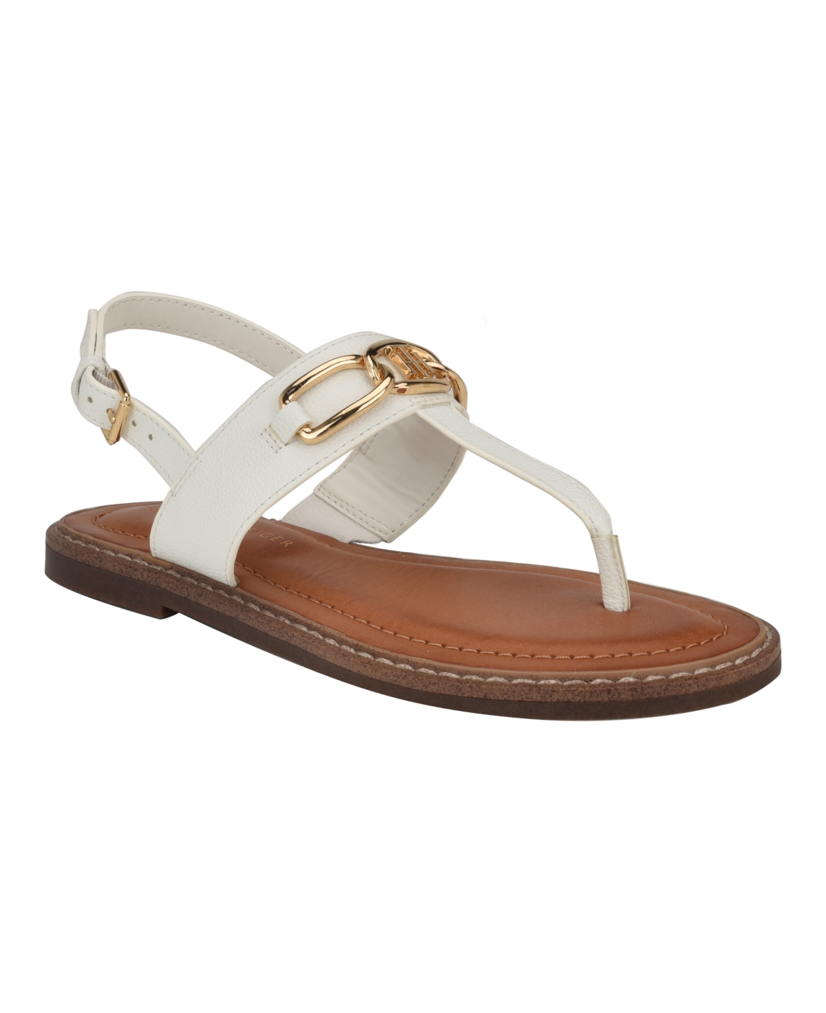 Women's Brontina Flat Thong Sandals with Hardware - White
