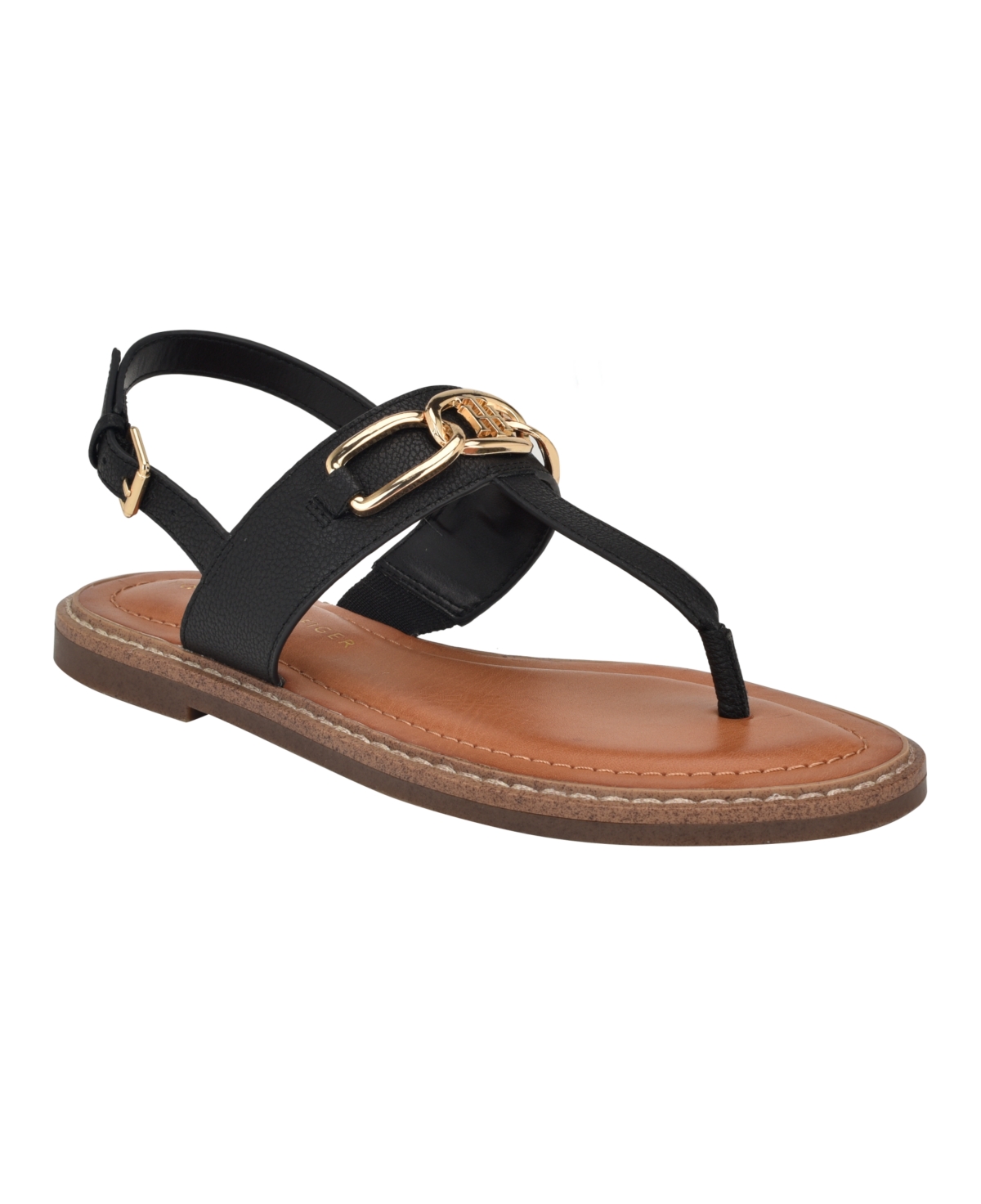 Shop Tommy Hilfiger Women's Brontina Flat Thong Sandals With Hardware In Black